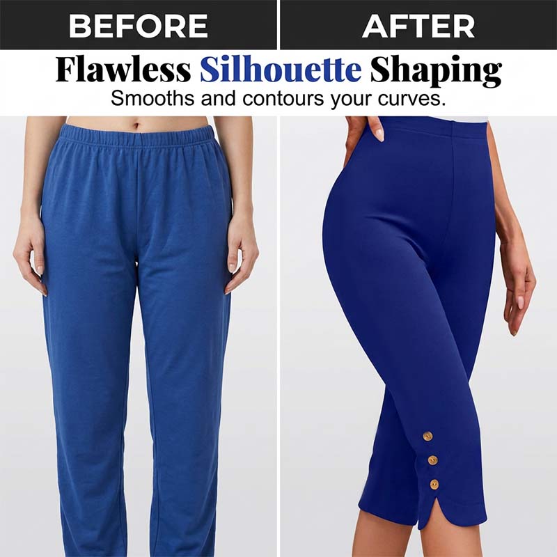 👖  50 % RABATT! ✨Hoch taillierte formende Capri-Hose für Damen – 4-Wege-Stretch, atmungsaktiver Stoff mit Knopfdetaillierung