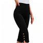 👖  50 % RABATT! ✨Hoch taillierte formende Capri-Hose für Damen – 4-Wege-Stretch, atmungsaktiver Stoff mit Knopfdetaillierung