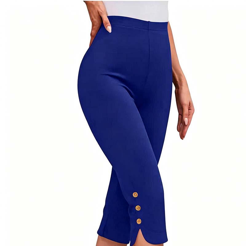 👖  50 % RABATT! ✨Hoch taillierte formende Capri-Hose für Damen – 4-Wege-Stretch, atmungsaktiver Stoff mit Knopfdetaillierung