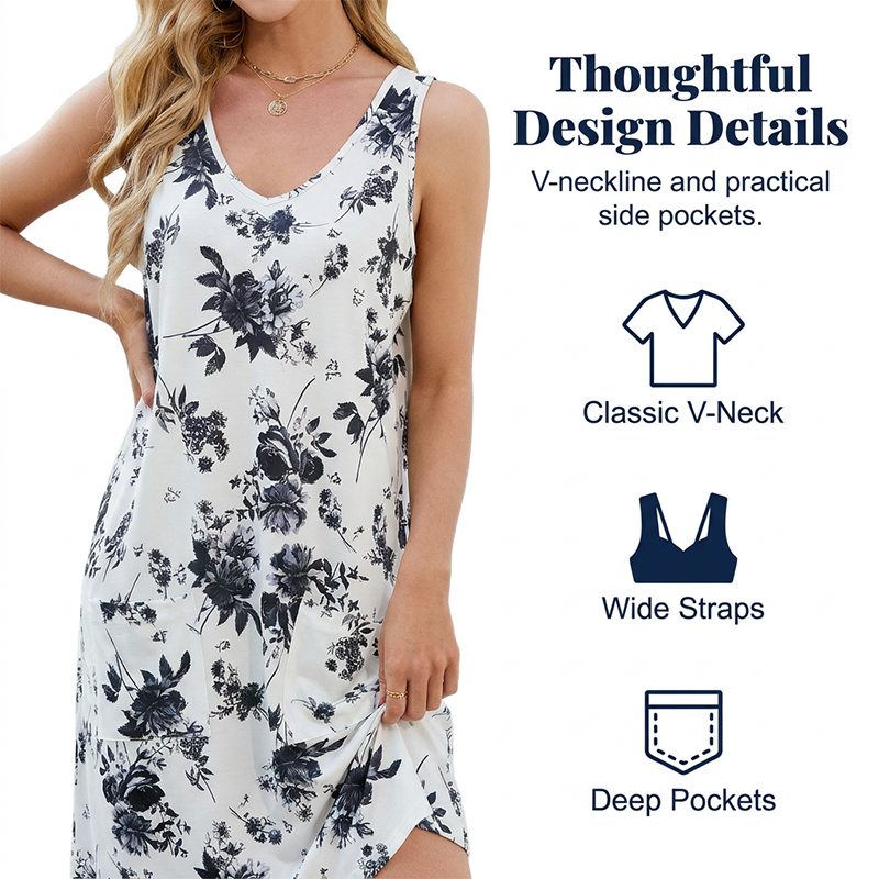 🌸 Elegantes ärmelloses Blumenkleid ✨ Leichtes Sommer-Midi-Kleid mit Taschen für Strand, Alltag & Picknick