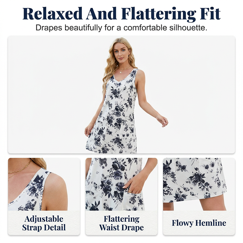 🌸 Elegantes ärmelloses Blumenkleid ✨ Leichtes Sommer-Midi-Kleid mit Taschen für Strand, Alltag & Picknick