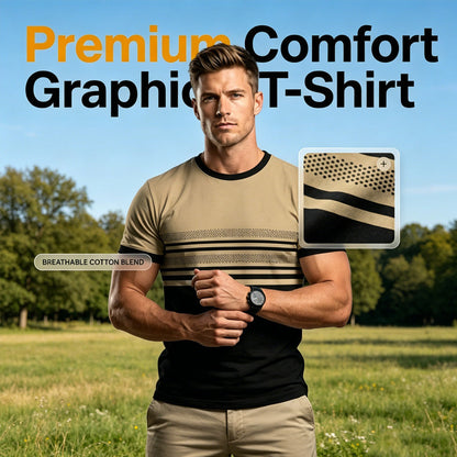 🔥Herren Rundhals T-Shirt mit modischem Streifenprint – atmungsaktive Baumwollmischung für Alltag & Freizeit
