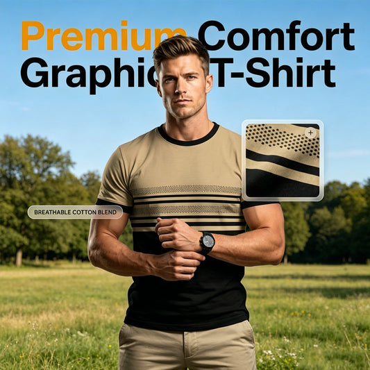 🔥Herren Rundhals T-Shirt mit modischem Streifenprint – atmungsaktive Baumwollmischung für Alltag & Freizeit