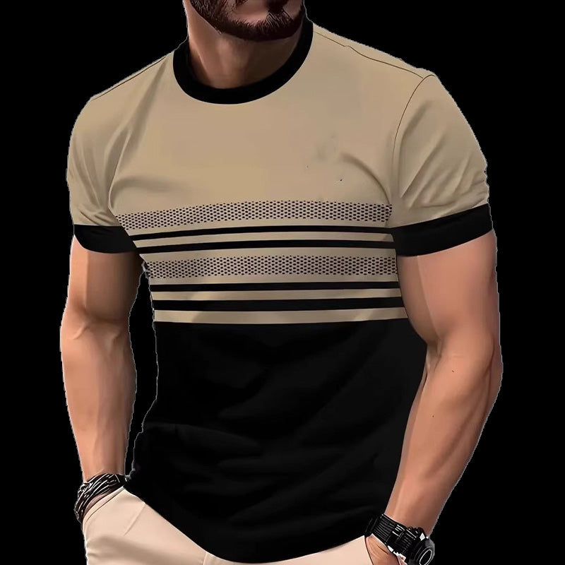 🔥Herren Rundhals T-Shirt mit modischem Streifenprint – atmungsaktive Baumwollmischung für Alltag & Freizeit