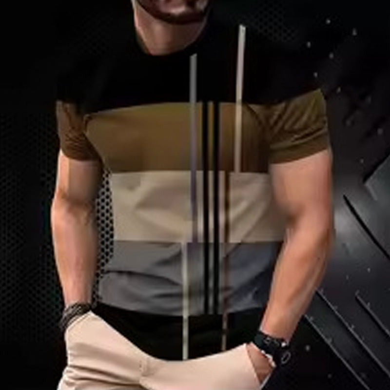 🔥Herren Rundhals T-Shirt mit modischem Streifenprint – atmungsaktive Baumwollmischung für Alltag & Freizeit