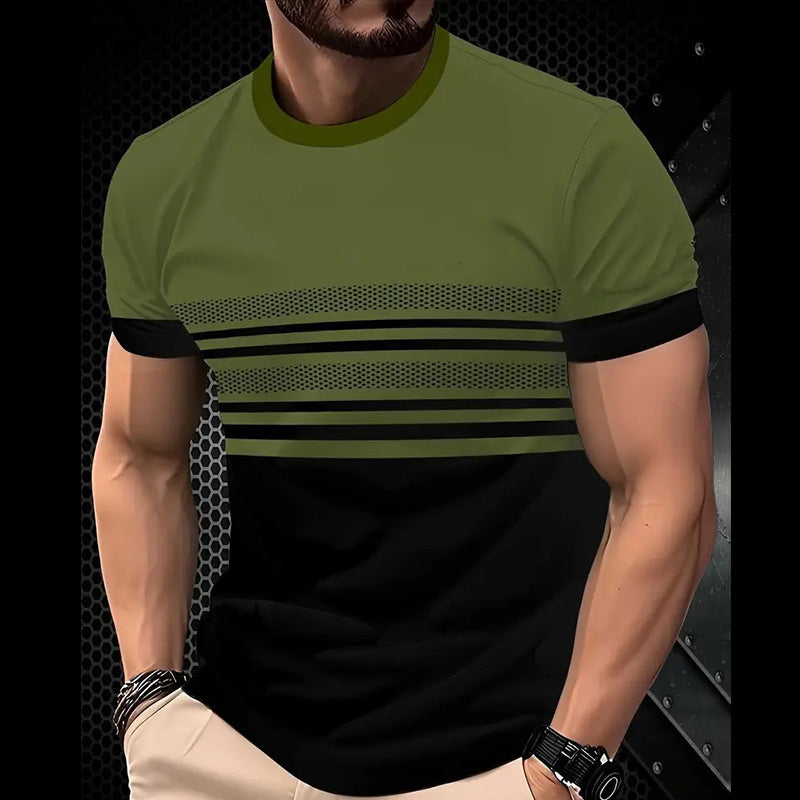 🔥Herren Rundhals T-Shirt mit modischem Streifenprint – atmungsaktive Baumwollmischung für Alltag & Freizeit