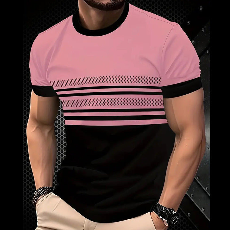 🔥Herren Rundhals T-Shirt mit modischem Streifenprint – atmungsaktive Baumwollmischung für Alltag & Freizeit
