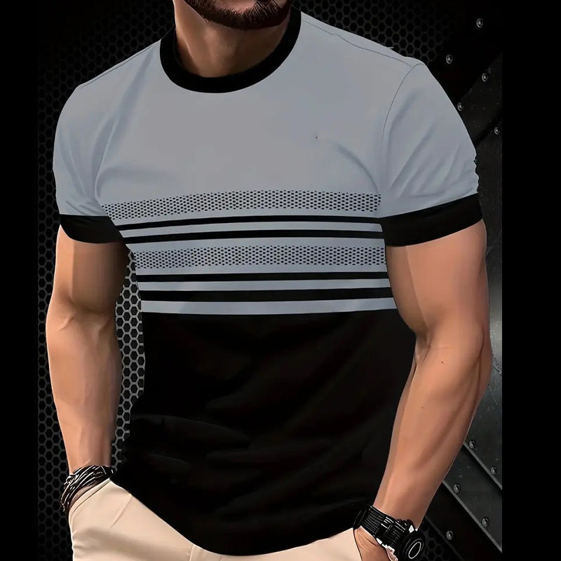🔥Herren Rundhals T-Shirt mit modischem Streifenprint – atmungsaktive Baumwollmischung für Alltag & Freizeit