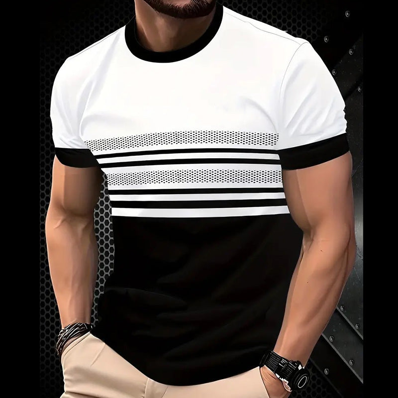 🔥Herren Rundhals T-Shirt mit modischem Streifenprint – atmungsaktive Baumwollmischung für Alltag & Freizeit