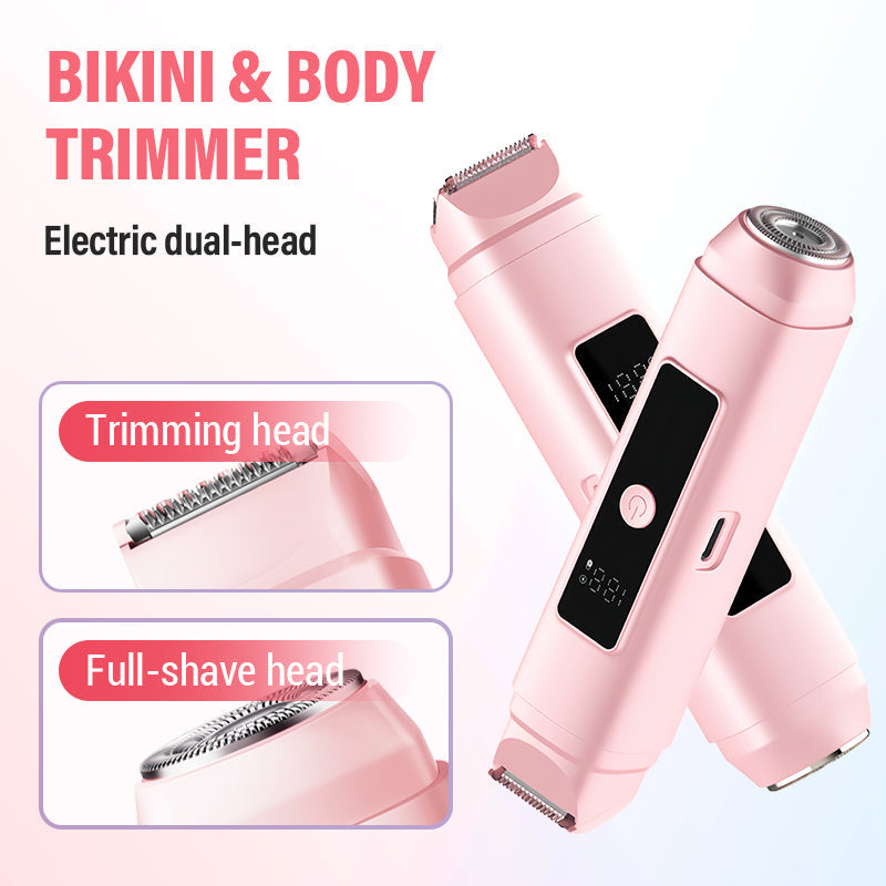 💖 Elektrischer Bikini- & Körpertrimmer ✨ Doppelkopf Rasierer für Haarentfernung | 2-in-1 Trimmkopf + Scherkopf für Körperpflege Zuhause