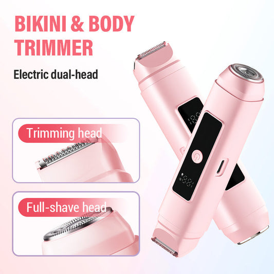 💖 Elektrischer Bikini- & Körpertrimmer ✨ Doppelkopf Rasierer für Haarentfernung | 2-in-1 Trimmkopf + Scherkopf für Körperpflege Zuhause