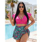 👙 Plus-Size Zweiteiler Swimdress ✨ Figurformender Bikini-Rock mit tropischem Print & Rüschenärmeln