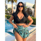 👙 Plus-Size Zweiteiler Swimdress ✨ Figurformender Bikini-Rock mit tropischem Print & Rüschenärmeln