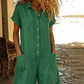 💙 Damen Kurzarm Knopf Jumpsuit ✨ Leichter Hemd-Stil Overall mit Taschen für Sommer Alltag & Urlaub