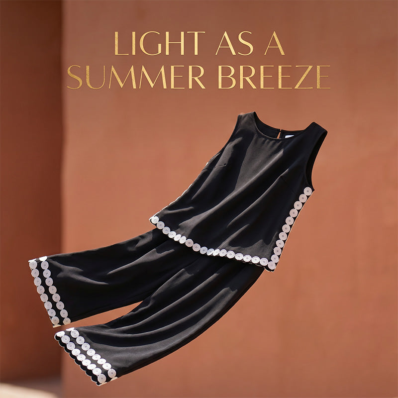 ✨ Elegantes Zweiteiler-Set mit Spitzenbesatz ✨ Ärmelloses Top & Wide-Leg-Hose für Sommer, Urlaub & besondere Anlässe