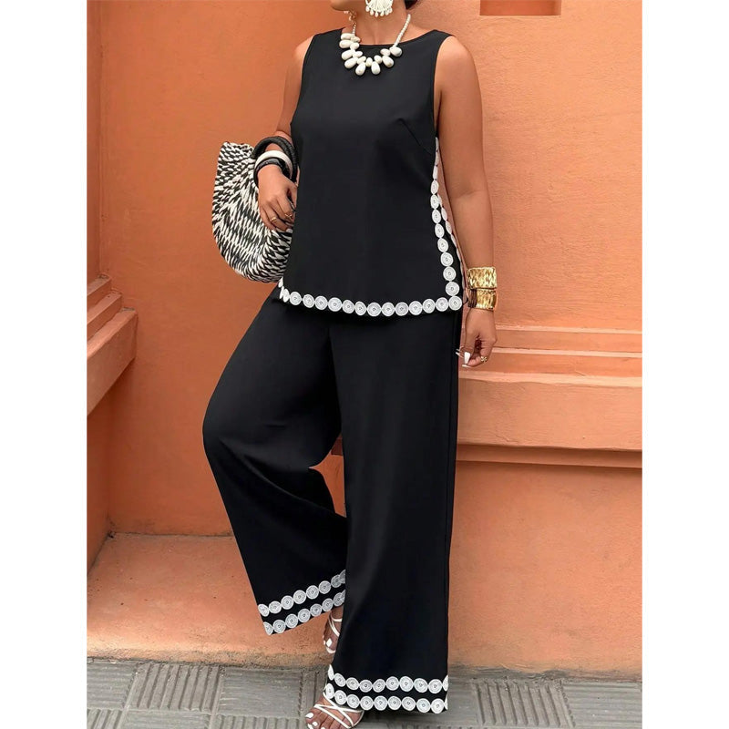 ✨ Elegantes Zweiteiler-Set mit Spitzenbesatz ✨ Ärmelloses Top & Wide-Leg-Hose für Sommer, Urlaub & besondere Anlässe