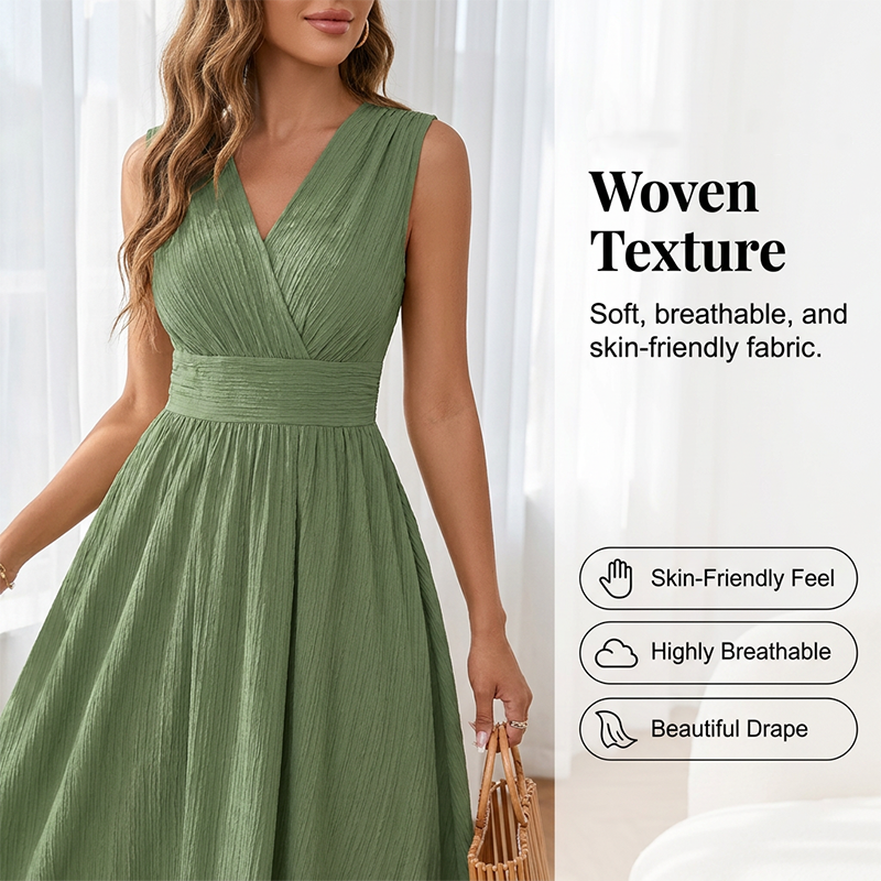 💚 Elegantes ärmelloses V-Ausschnitt A-Linien Kleid ✨ Sommerliches Midi-Kleid mit Taillenbund für einen femininen Look
