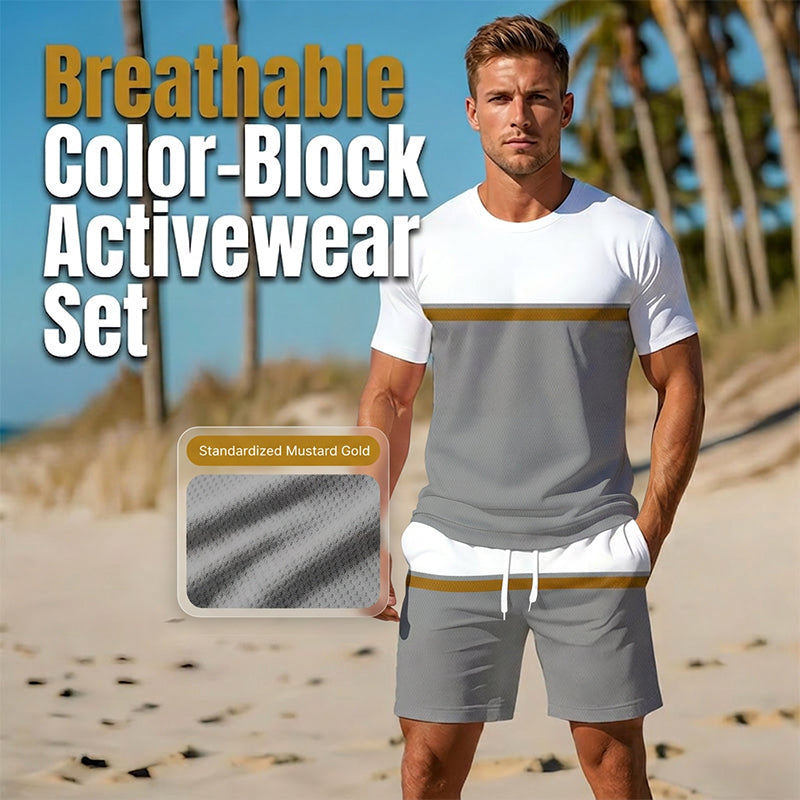 🏃‍♂️ Atmungsaktives Herren Sport & Freizeit Set ✨ Color-Block T-Shirt & Shorts für Fitness, Laufen & Alltag
