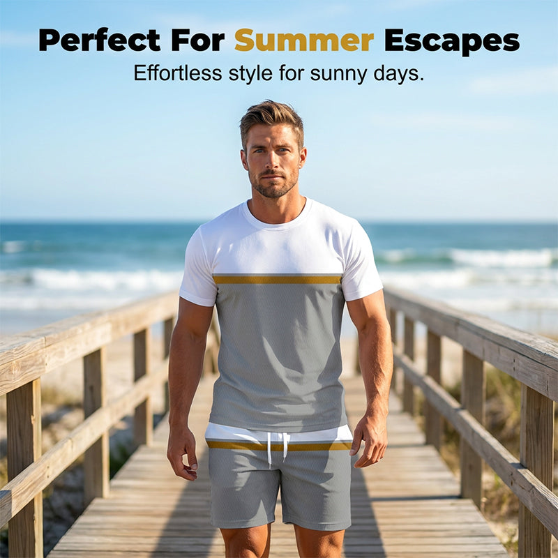 🏃‍♂️ Atmungsaktives Herren Sport & Freizeit Set ✨ Color-Block T-Shirt & Shorts für Fitness, Laufen & Alltag
