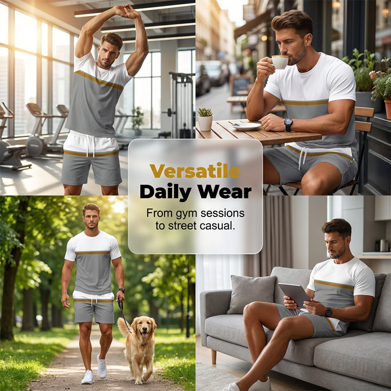 🏃‍♂️ Atmungsaktives Herren Sport & Freizeit Set ✨ Color-Block T-Shirt & Shorts für Fitness, Laufen & Alltag