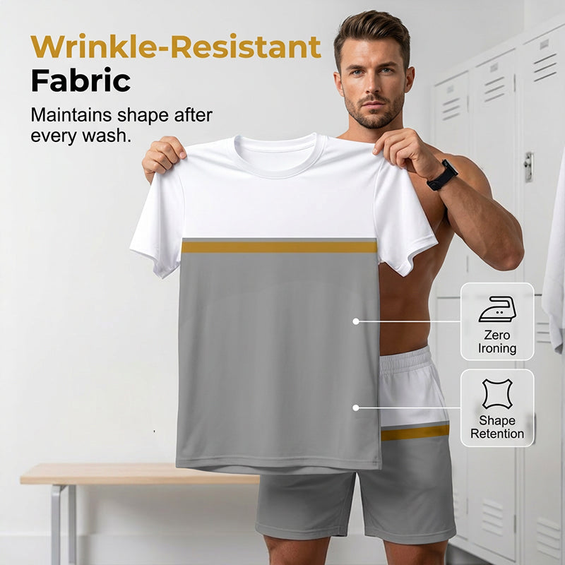 🏃‍♂️ Atmungsaktives Herren Sport & Freizeit Set ✨ Color-Block T-Shirt & Shorts für Fitness, Laufen & Alltag
