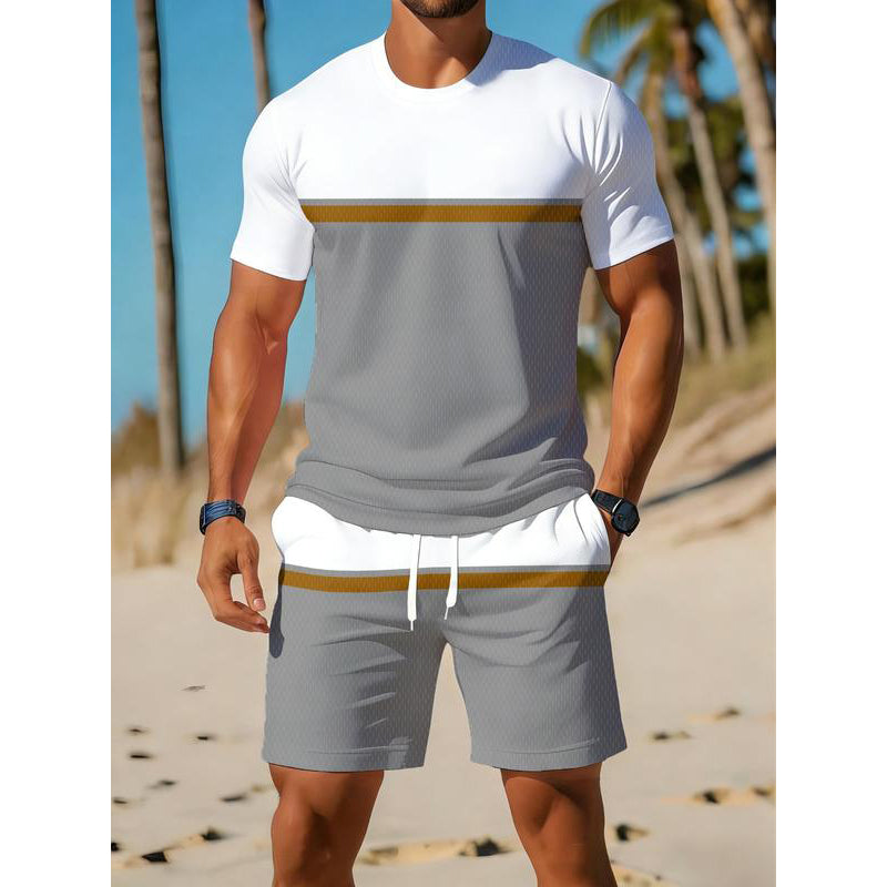 🏃‍♂️ Atmungsaktives Herren Sport & Freizeit Set ✨ Color-Block T-Shirt & Shorts für Fitness, Laufen & Alltag