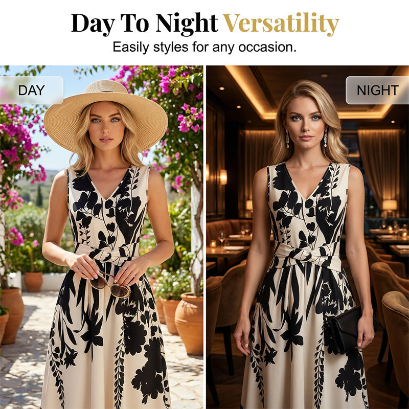 👗 Figurformendes Maxikleid mit Twist-Taille ✨ Ärmelloses Sommerkleid mit V-Ausschnitt & Blumenprint
