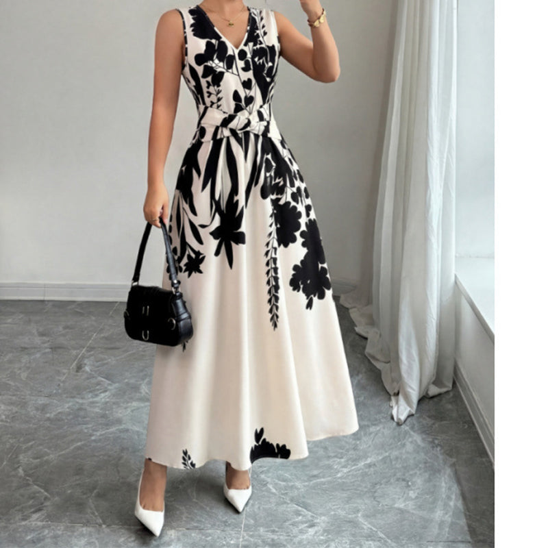 👗 Figurformendes Maxikleid mit Twist-Taille ✨ Ärmelloses Sommerkleid mit V-Ausschnitt & Blumenprint