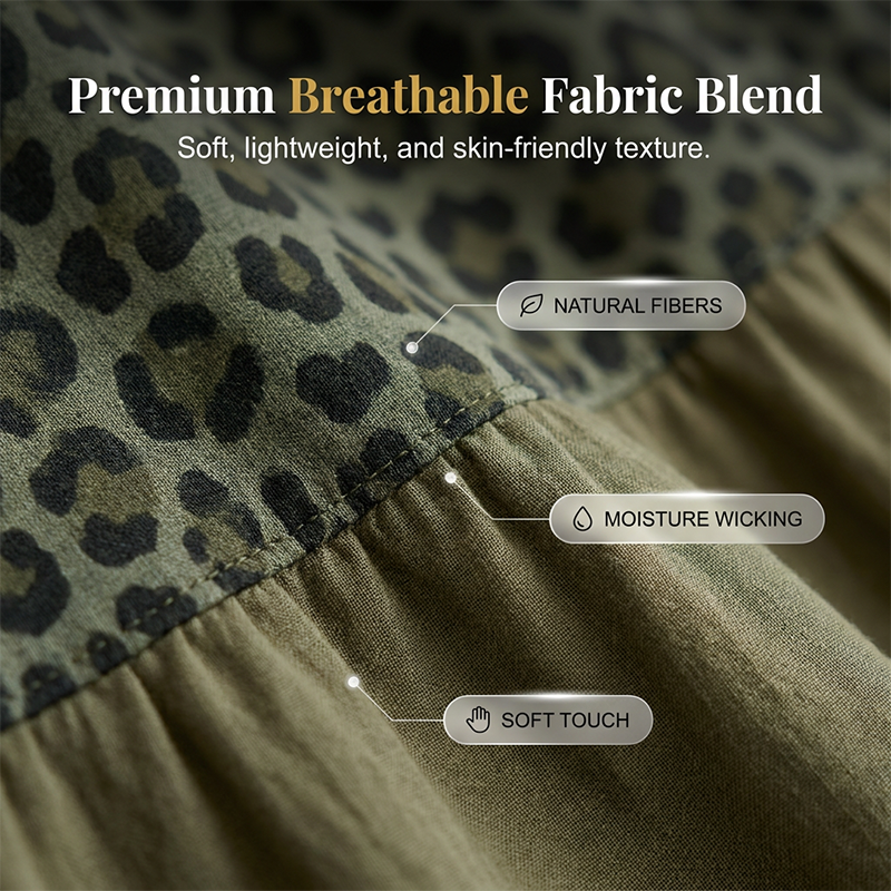 Bohemian gestuftes Maxikleid mit Leopardenmuster