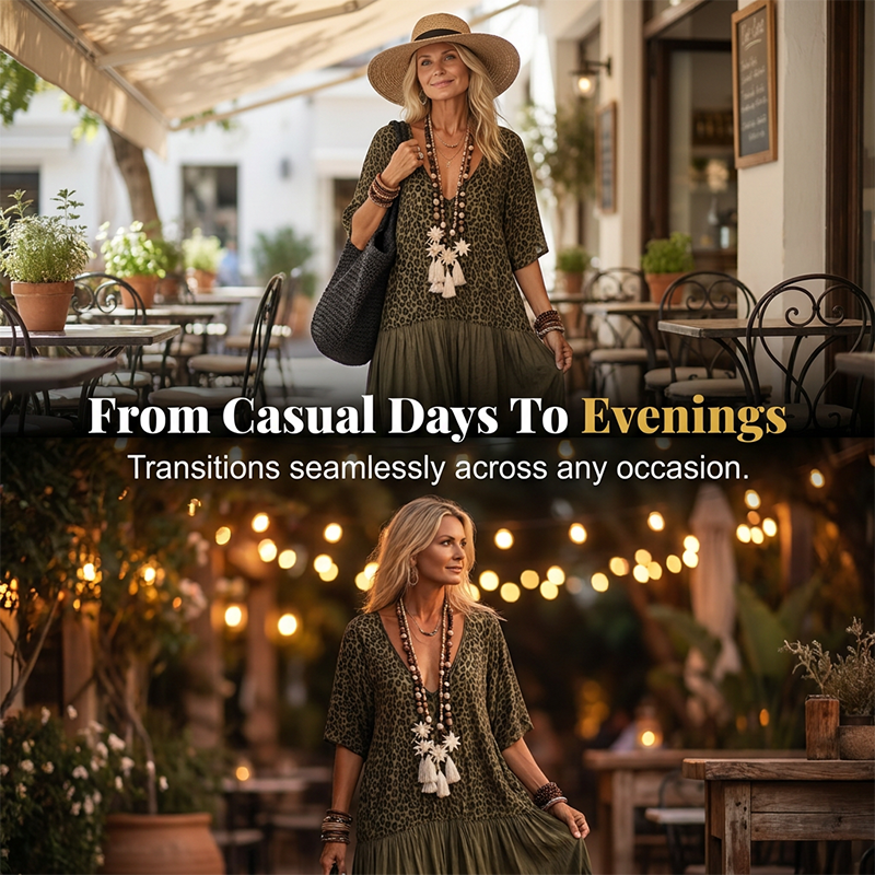 Damen Boho-Maxikleid mit Leopardenmuster