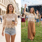 Bohemian Häkel-Top mit Lochmuster und Fransensaum