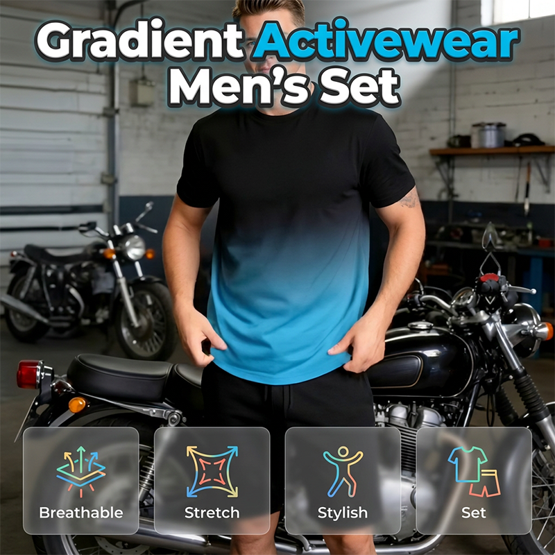 👕🩳 Neu! Herren Gradient Activewear Set | Atmungsaktives Stretch-Shirt + Shorts, Sport & Freizeit Komplettset