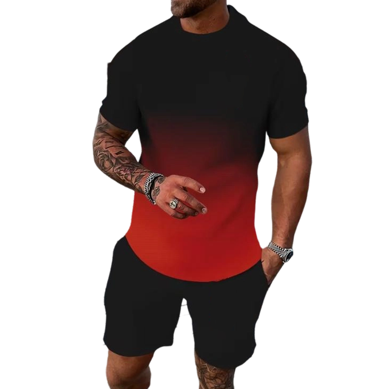 👕🩳 Neu! Herren Gradient Activewear Set | Atmungsaktives Stretch-Shirt + Shorts, Sport & Freizeit Komplettset