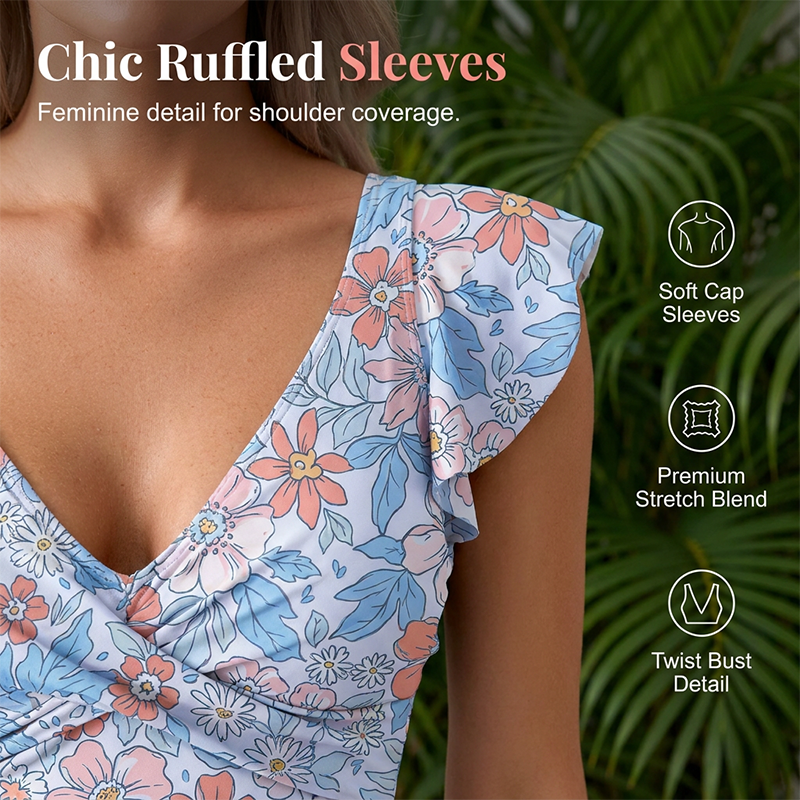 Figurformendes Badekleid mit Blumenmuster