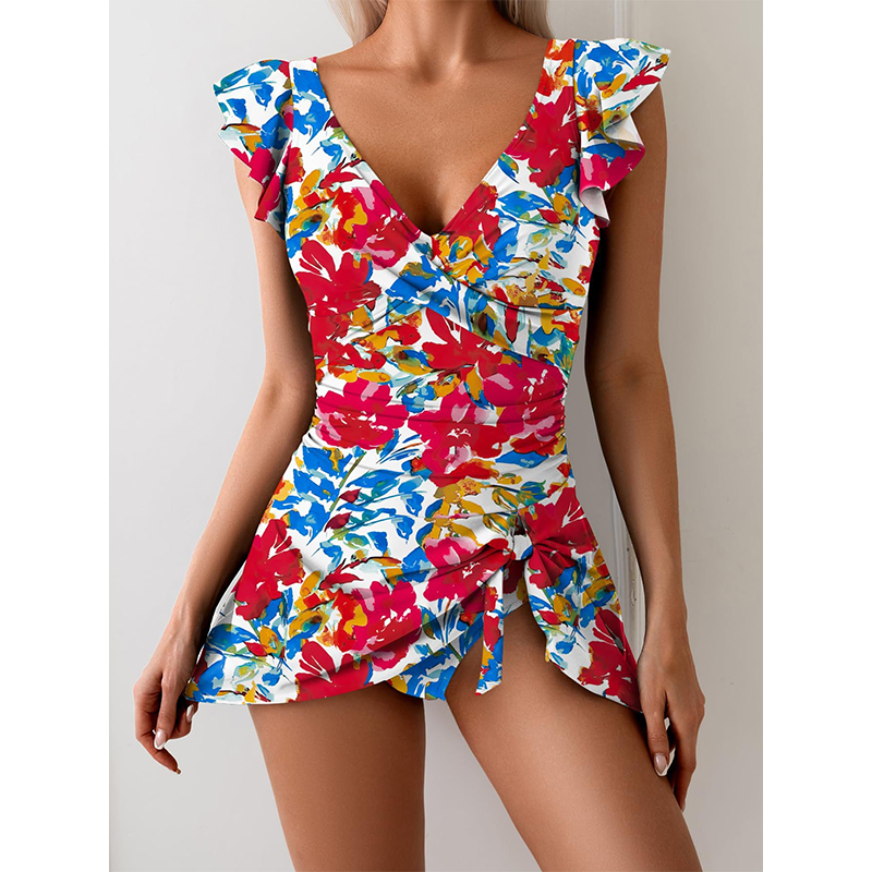 Figurformendes Badekleid mit Blumenmuster