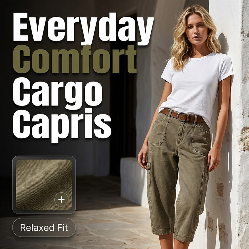 👖 Neu! Damen Everyday Comfort Cargo Capri-Hose | Lockerer Relaxed Fit, Bequeme 7/8-Länge mit Taschen
