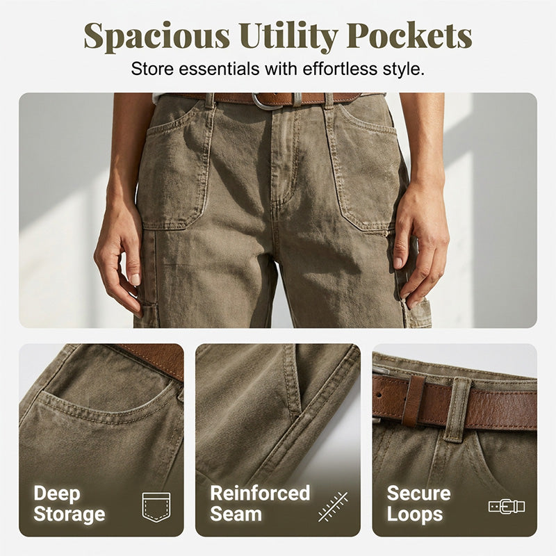 👖 Neu! Damen Everyday Comfort Cargo Capri-Hose | Lockerer Relaxed Fit, Bequeme 7/8-Länge mit Taschen