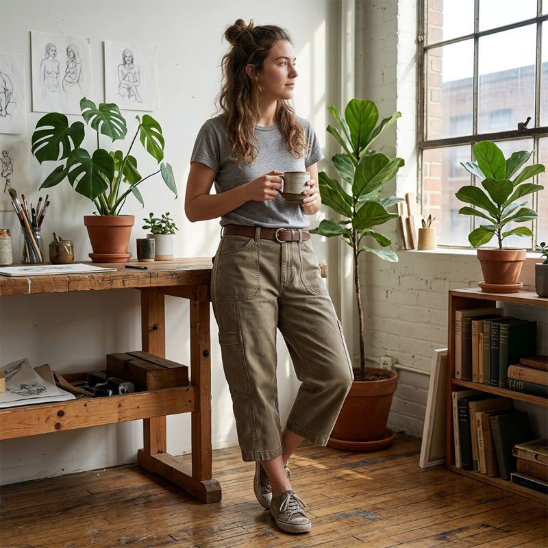 👖 Neu! Damen Everyday Comfort Cargo Capri-Hose | Lockerer Relaxed Fit, Bequeme 7/8-Länge mit Taschen