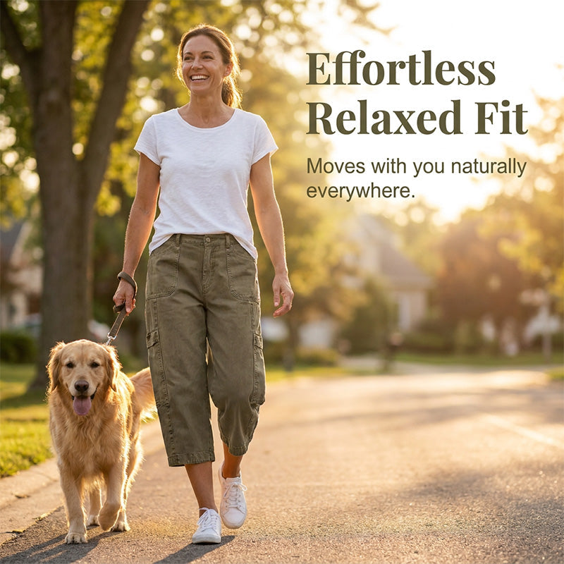 👖 Neu! Damen Everyday Comfort Cargo Capri-Hose | Lockerer Relaxed Fit, Bequeme 7/8-Länge mit Taschen