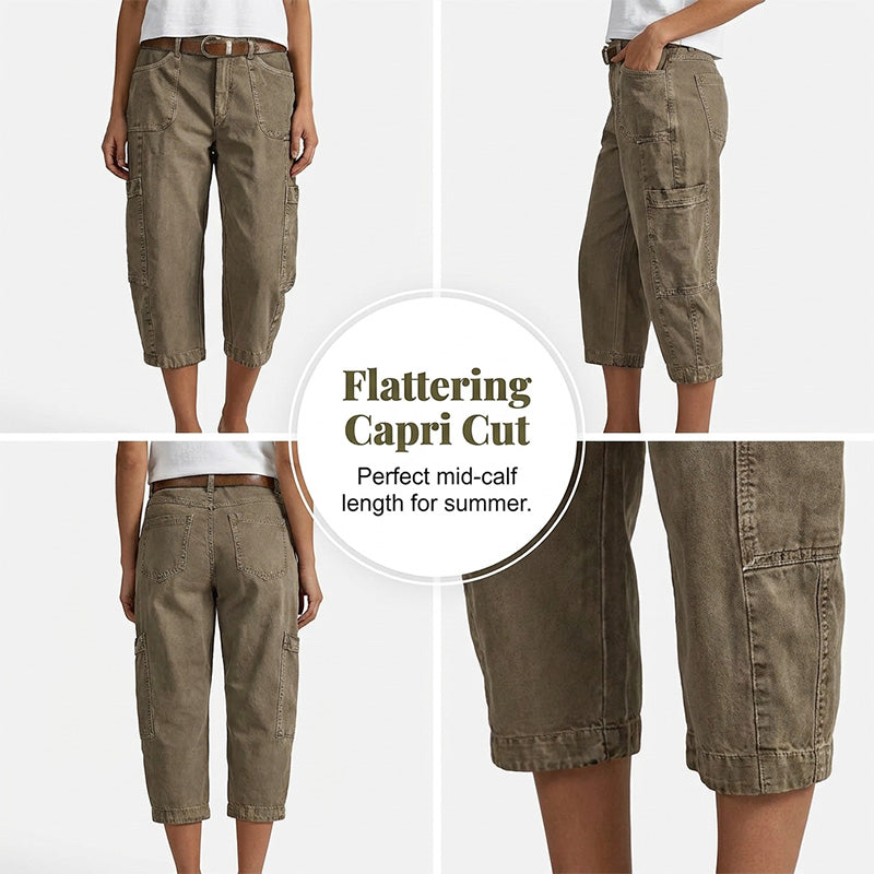👖 Neu! Damen Everyday Comfort Cargo Capri-Hose | Lockerer Relaxed Fit, Bequeme 7/8-Länge mit Taschen