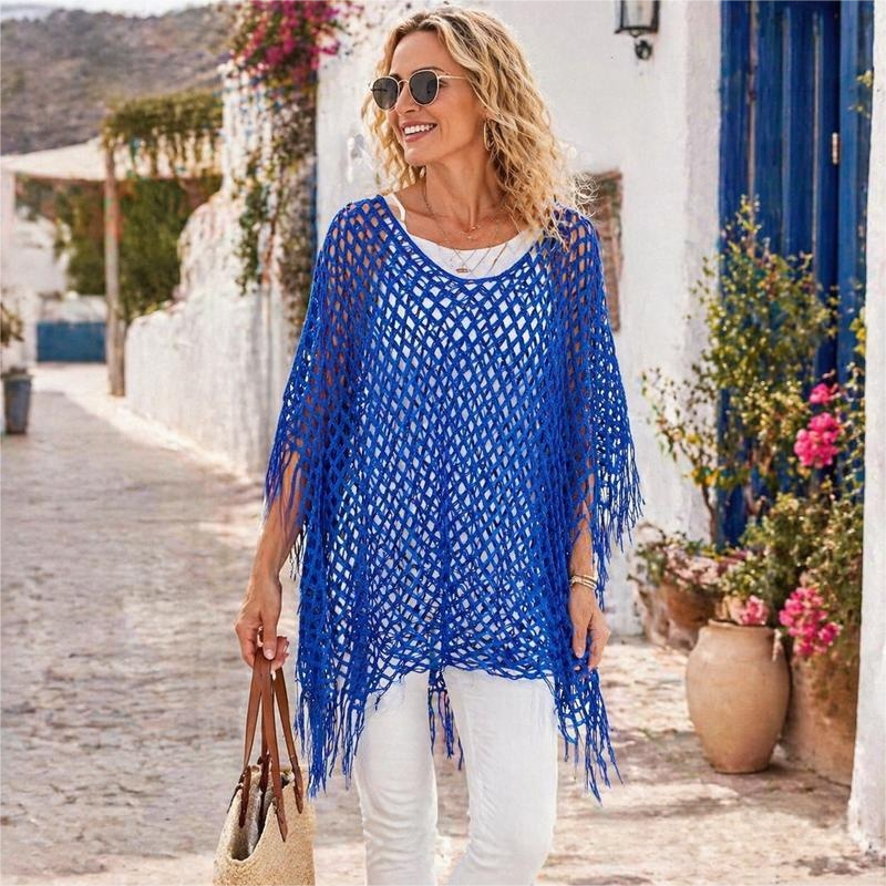🏆💐 50% Rabatt! Letzter Tag! Sommer-Strick-Poncho mit Fransen – Leicht, Luftdurchlässig & Vielseitig für Strand & Freizeit