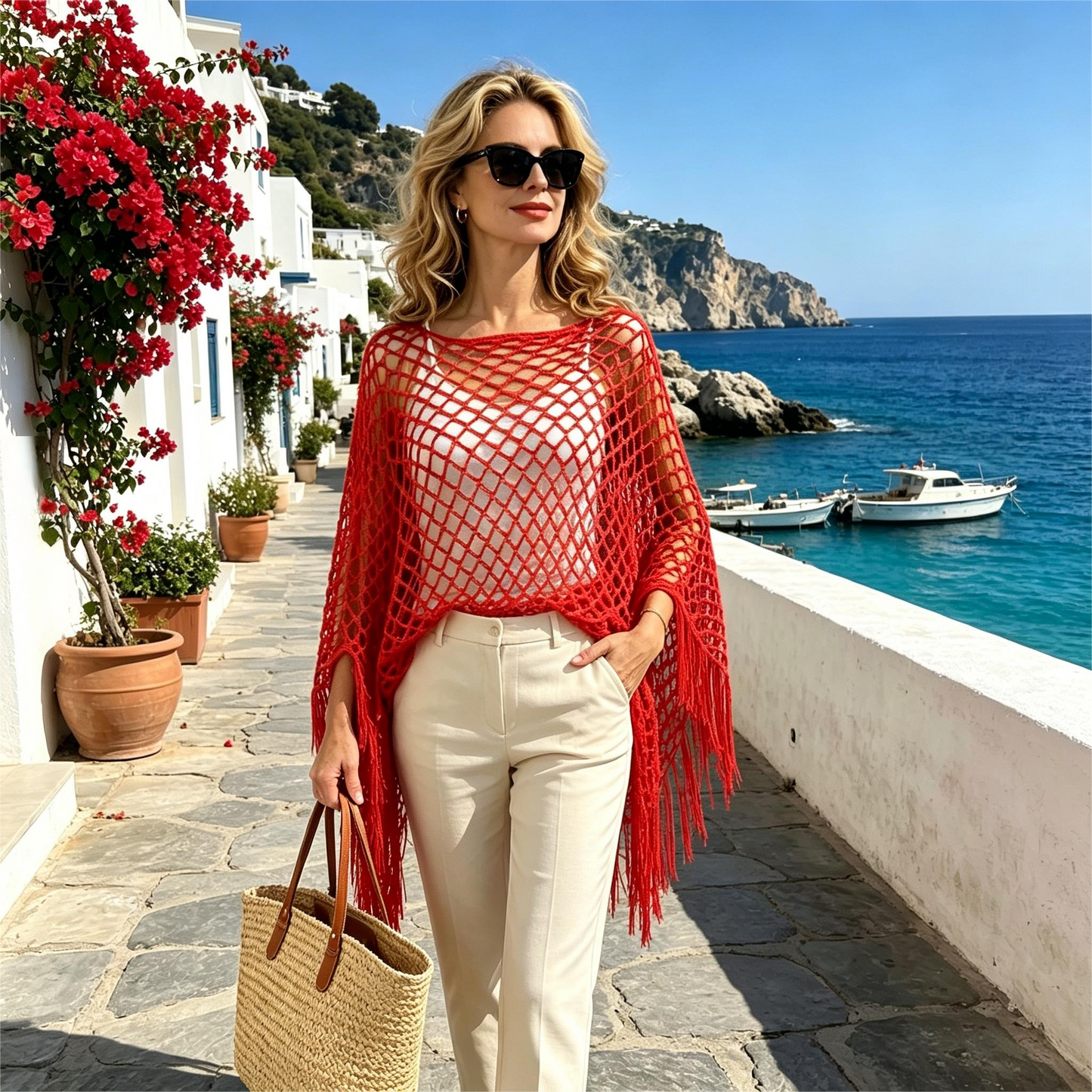 🏆💐 50% Rabatt! Letzter Tag! Sommer-Strick-Poncho mit Fransen – Leicht, Luftdurchlässig & Vielseitig für Strand & Freizeit