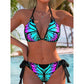 Neckholder-Bikini-Set für Damen mit farbenfrohem Schmetterlingsprint