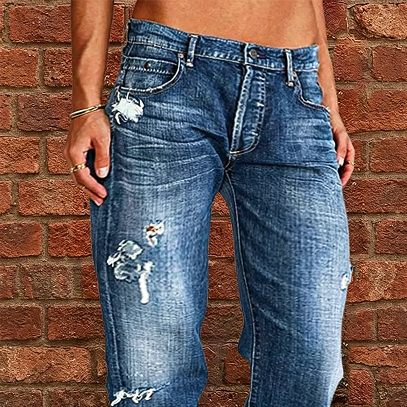 👖 Neu! Damen Slim Flare Jeans mit Vintage Destroyed-Effekt | Figurformende High-Waist Denim Hose in Hellblau