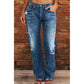👖 Neu! Damen Slim Flare Jeans mit Vintage Destroyed-Effekt | Figurformende High-Waist Denim Hose in Hellblau