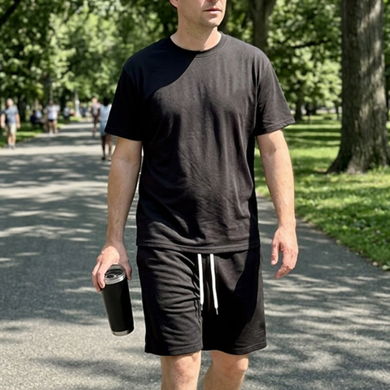Herren 2-teiliges Freizeit-Set: T-Shirt und Shorts mit Kordelzug