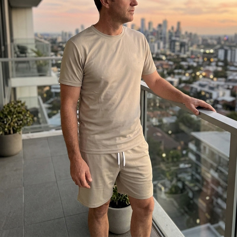 Herren 2-teiliges Freizeit-Set: T-Shirt und Shorts mit Kordelzug