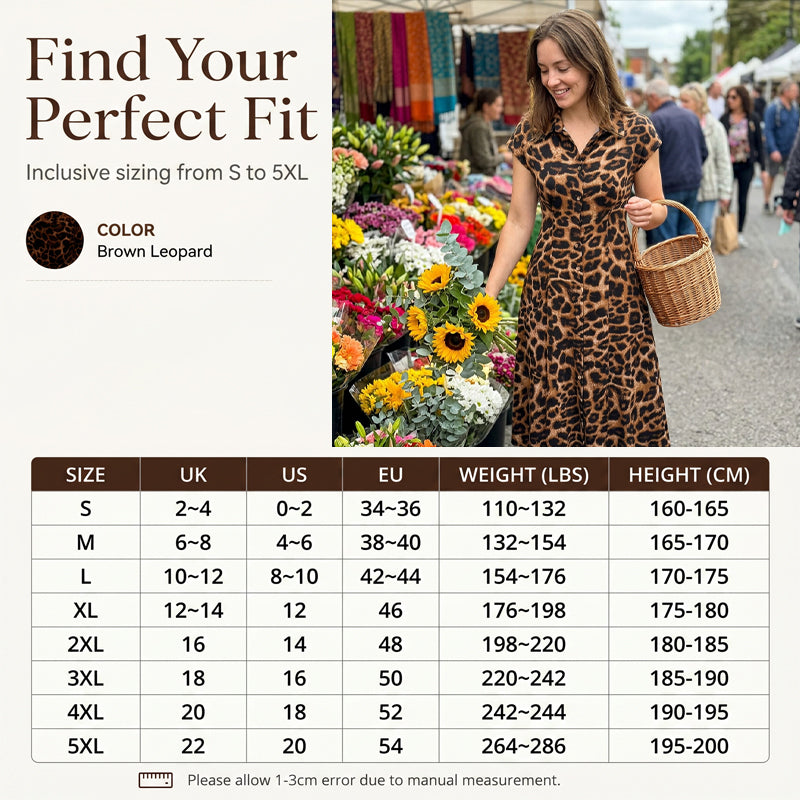 🐆 Nur noch heute 50% Rabatt! ✨ Damen Leo Maxikleid mit Kragen – figurbetonend, luftig & mit Taschen für Büro, Abend & besondere Anlässe