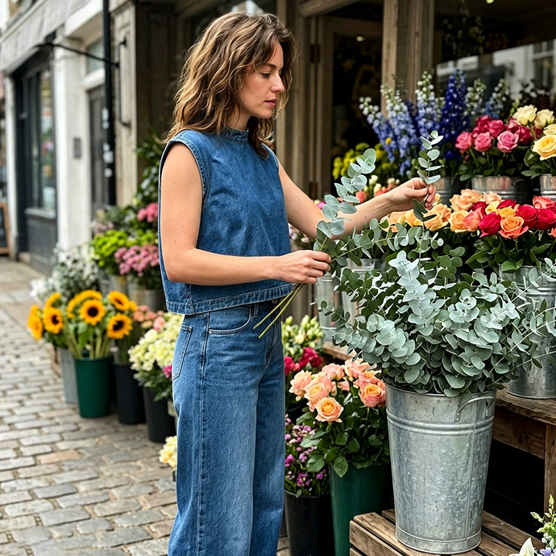 ⏰ Nur noch heute 50% Rabatt! 🧵 Damen Jeans-Set: Ärmelloser Stehkragen-Top & Hose | Lässiger City-Style, bequem & vielseitig für Sommer & Urlaub ✨