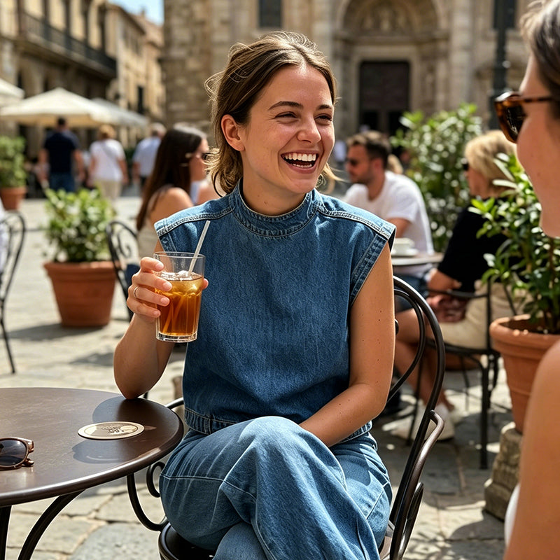 ⏰ Nur noch heute 50% Rabatt! 🧵 Damen Jeans-Set: Ärmelloser Stehkragen-Top & Hose | Lässiger City-Style, bequem & vielseitig für Sommer & Urlaub ✨